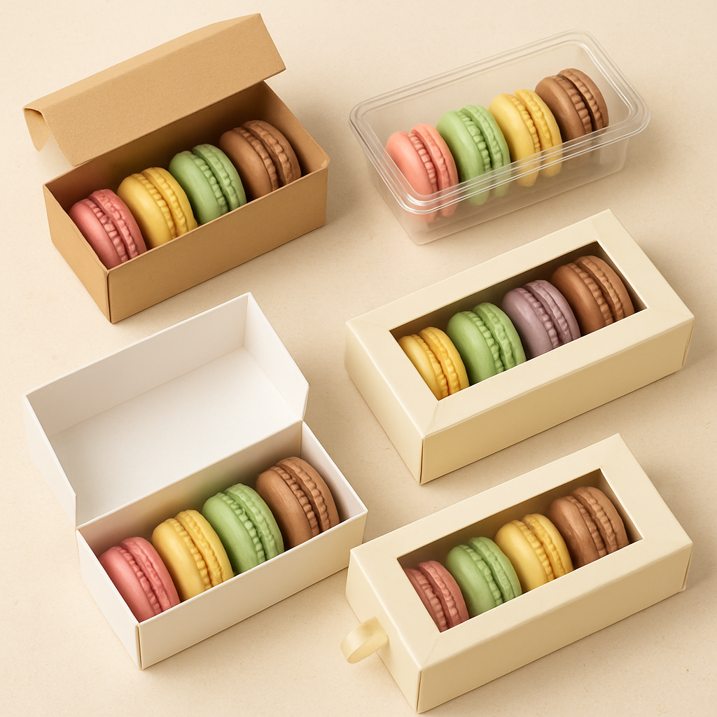 Different types of macaroon boxes in varied materials