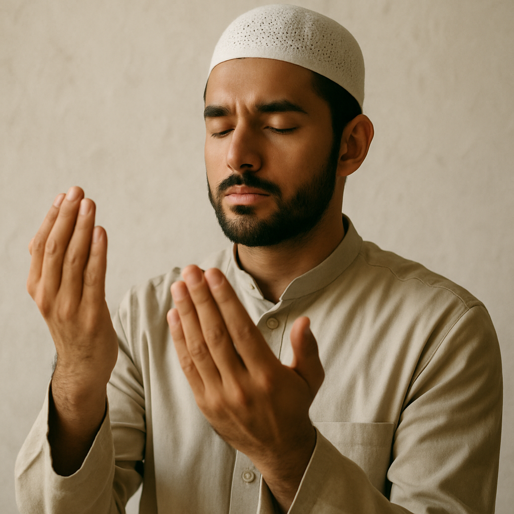 Person making dua with hands raised