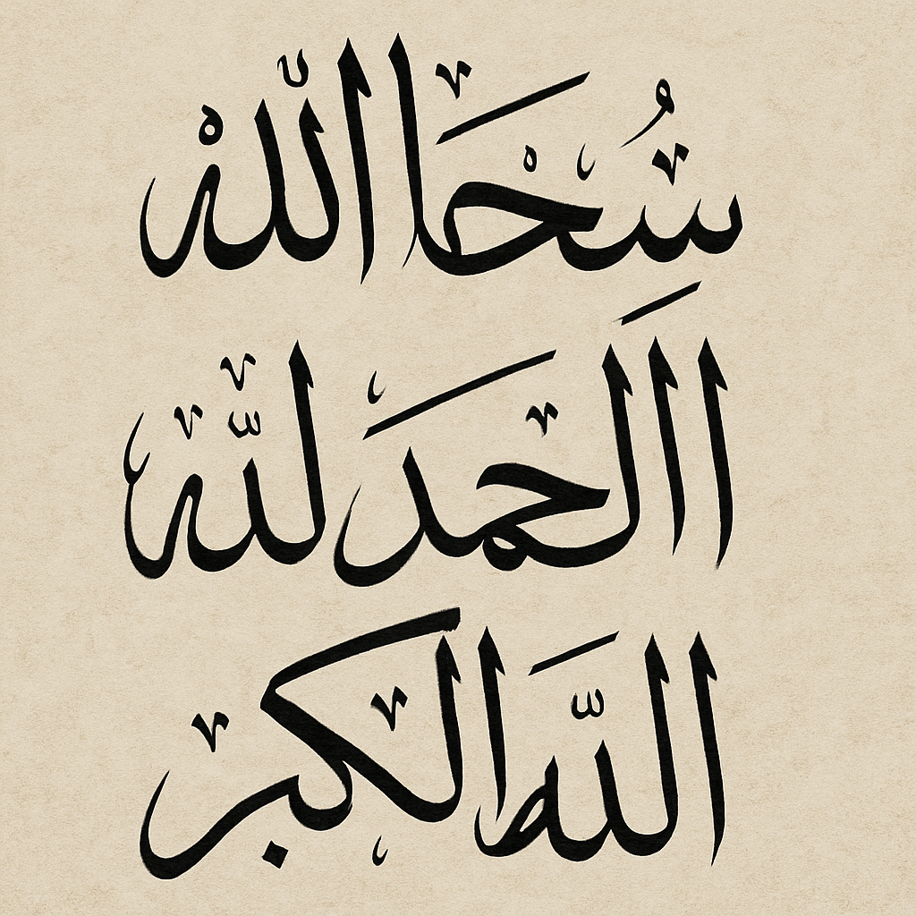 Islamic calligraphy of Subhanallah, Alhamdulillah, Allahu Akbar