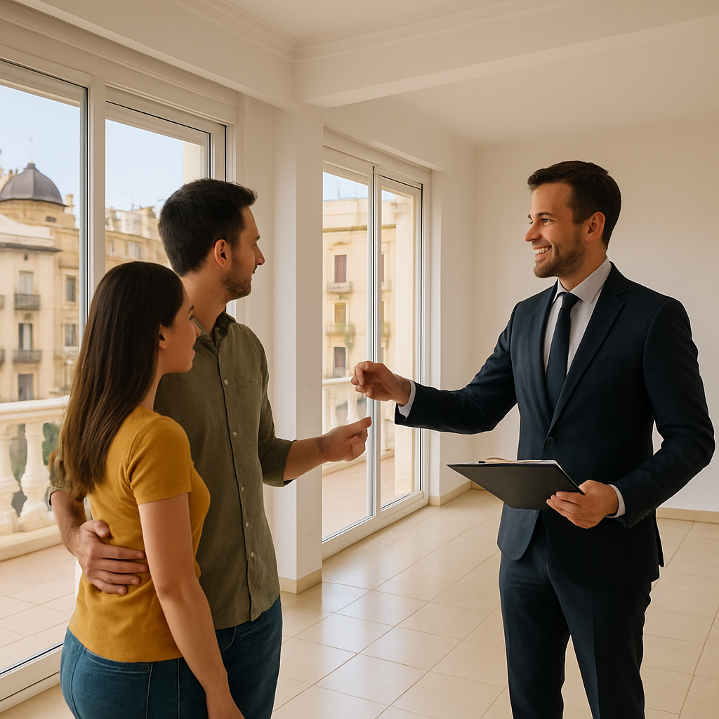 Agente inmobiliario mostrando un piso en Valencia