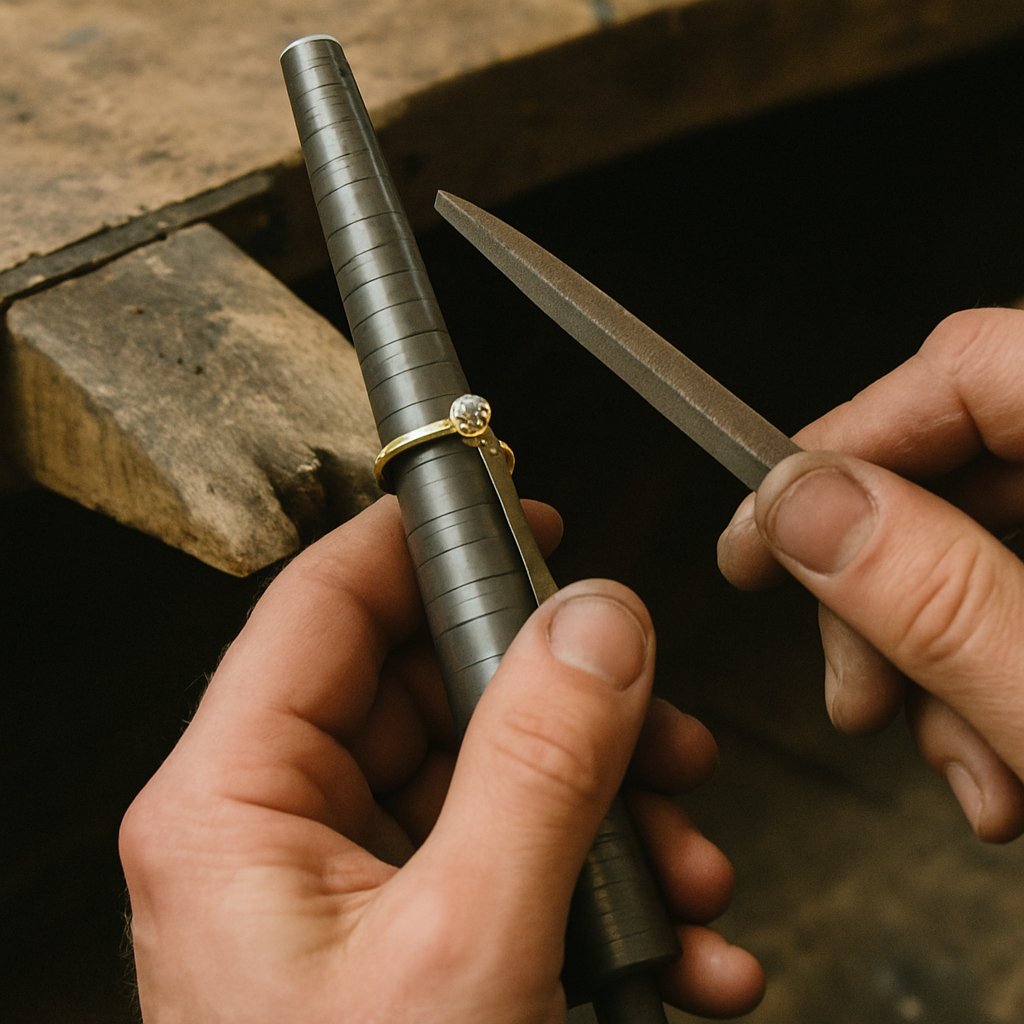 A jeweler resizing a ring