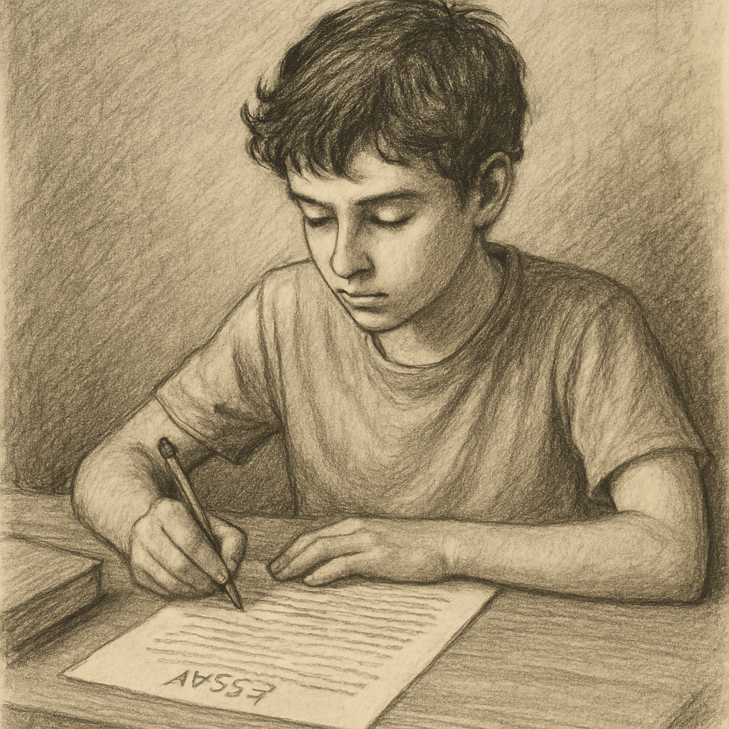 Student writing an essay