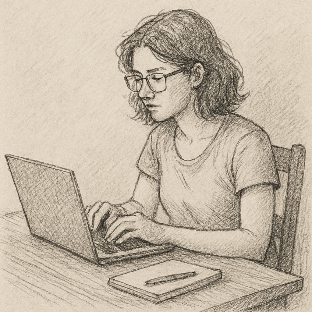 Freelance writer working on a laptop