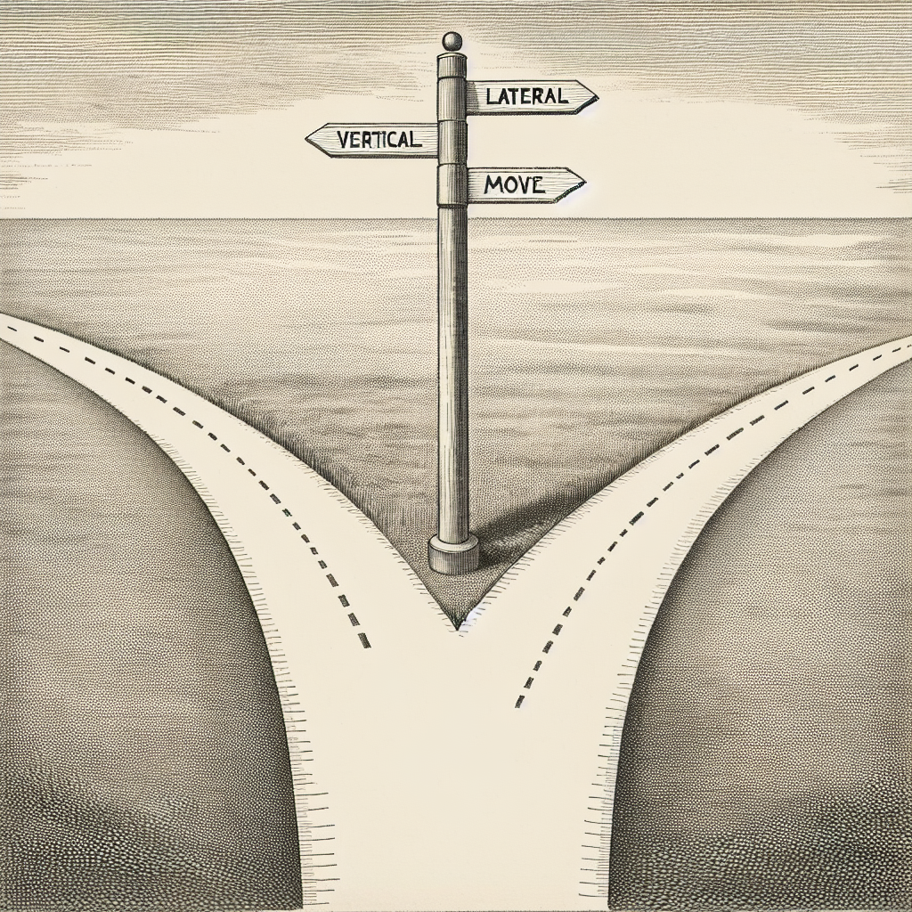 Diagram showing a fork in the road with signs pointing to 'Lateral Move' and 'Vertical Move'