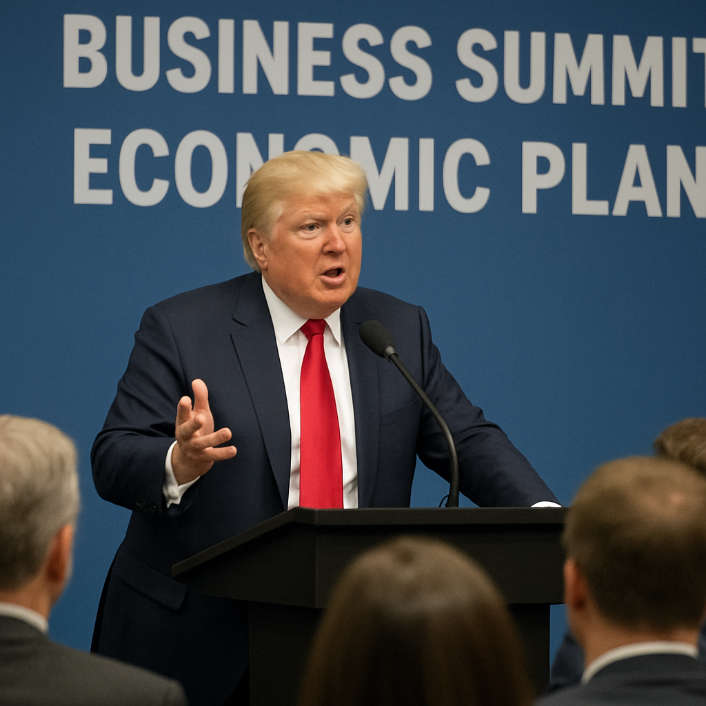 Trump discussing economic plans at a business summit