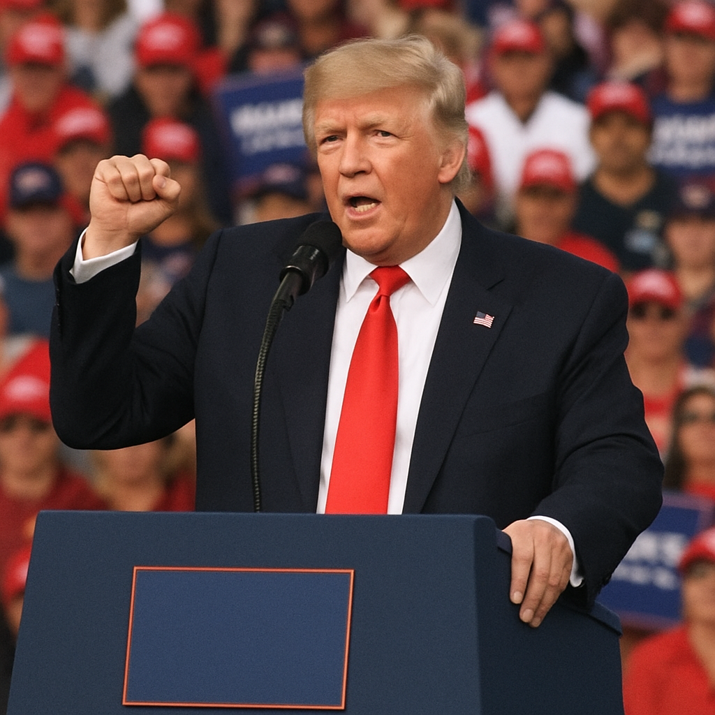 Donald Trump speaking at a rally