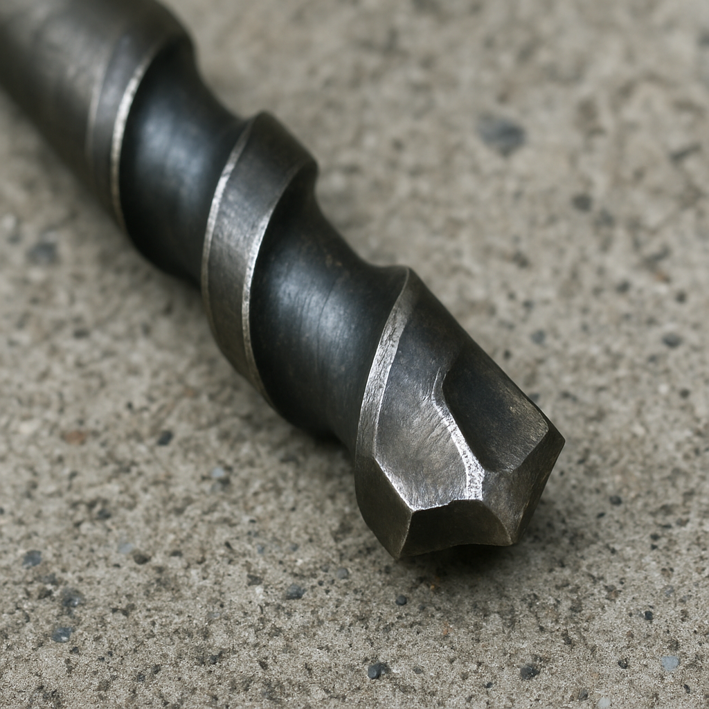 Close-up of a drill bit on a concrete surface