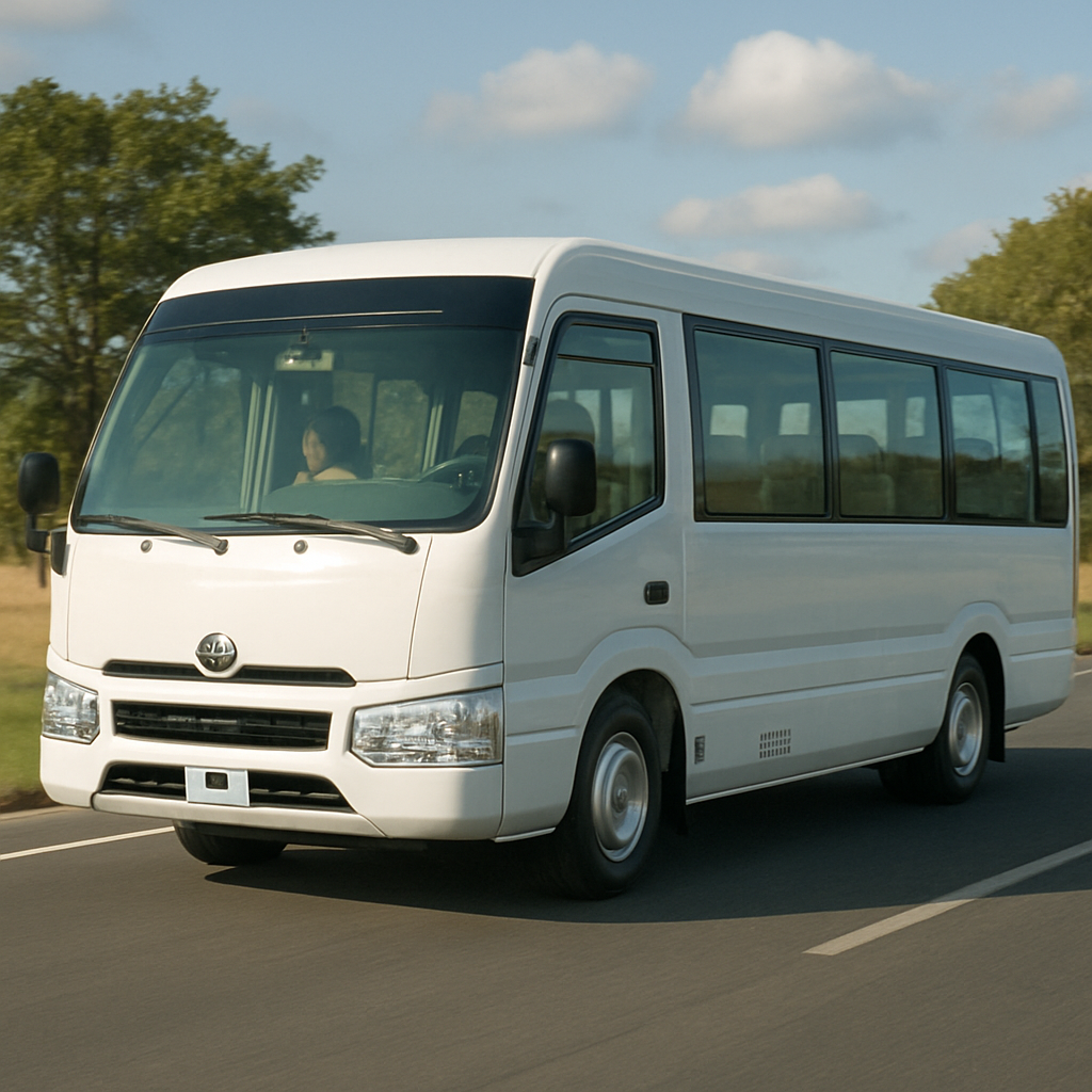 Modern coaster bus on the road