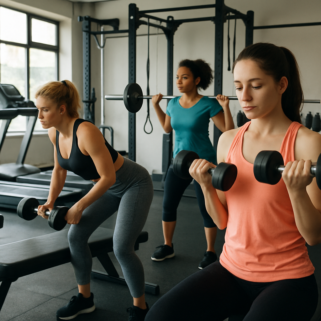 Women performing exercises in a gym