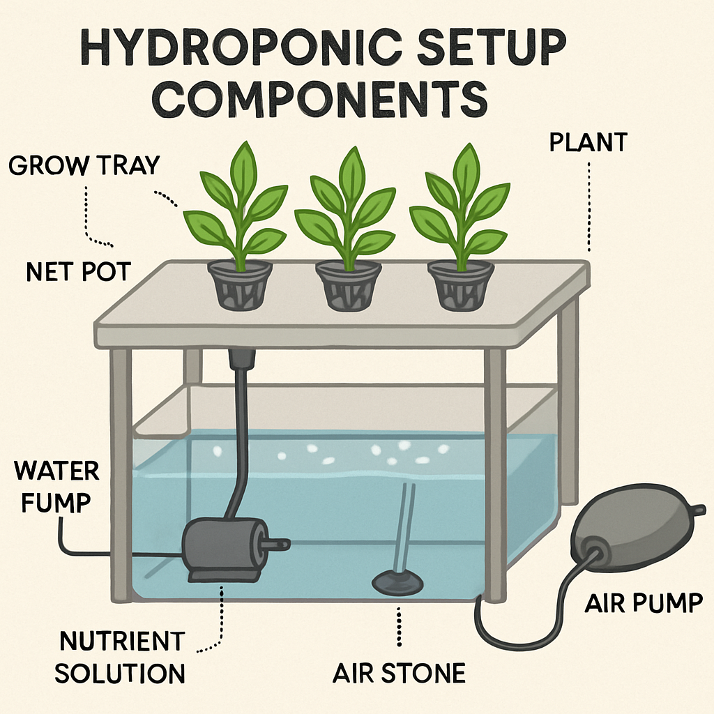 schéma des composants d'une installation hydroponique