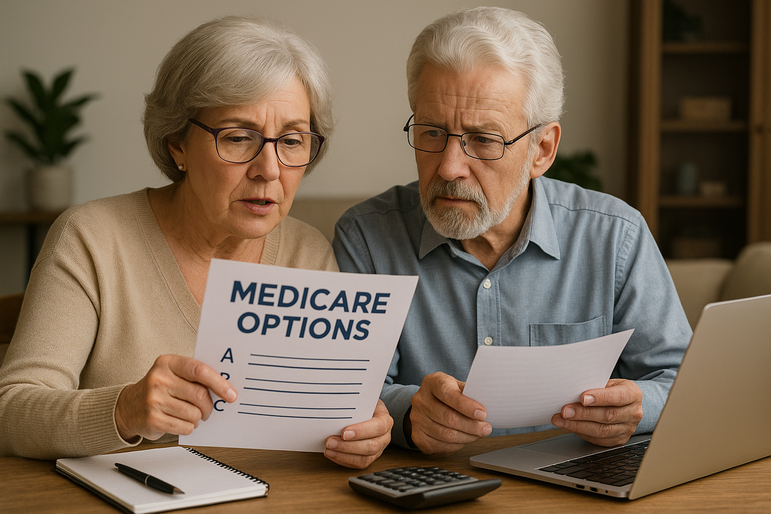 Senior couple reviewing Medicare options