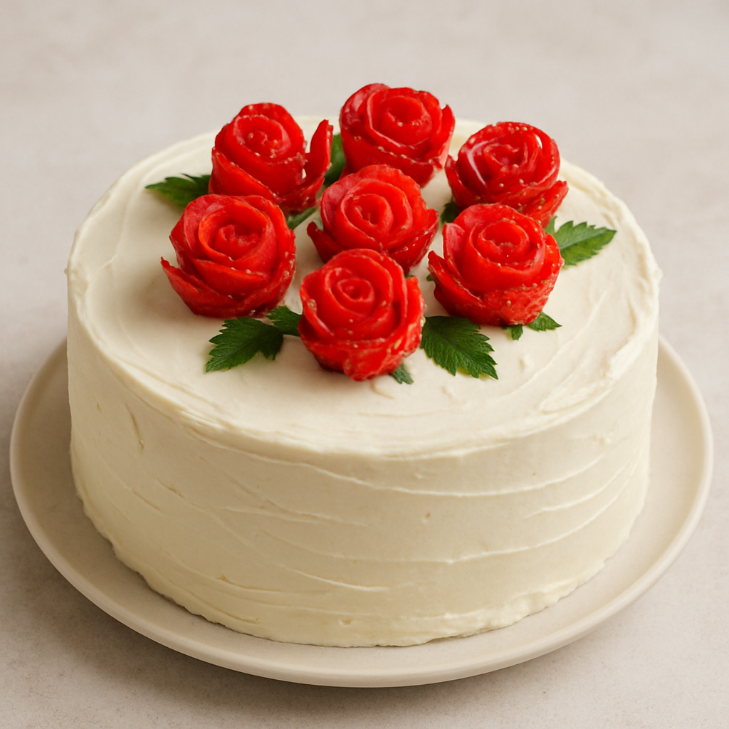 Strawberry roses on cake