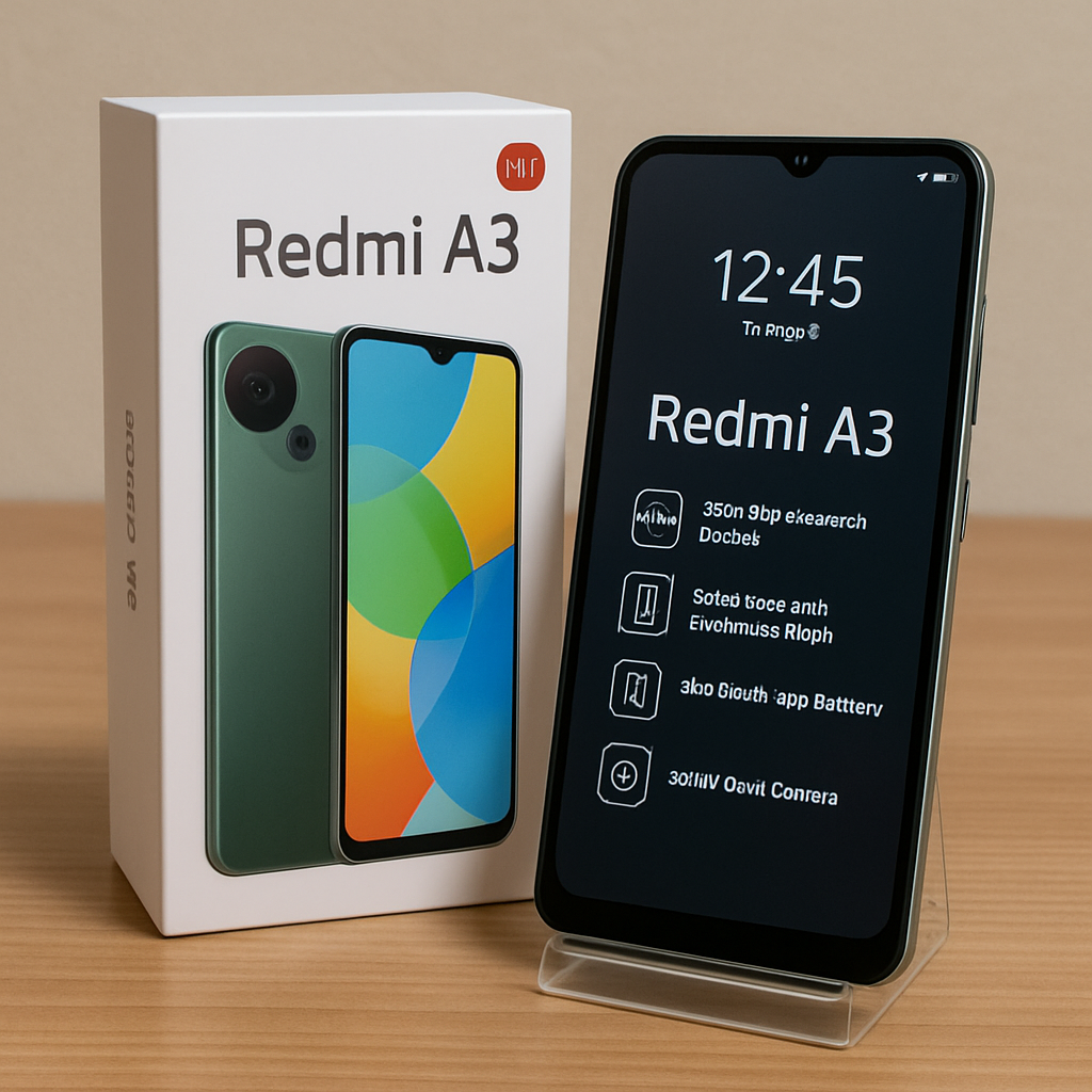 Redmi A3 smartphone on display