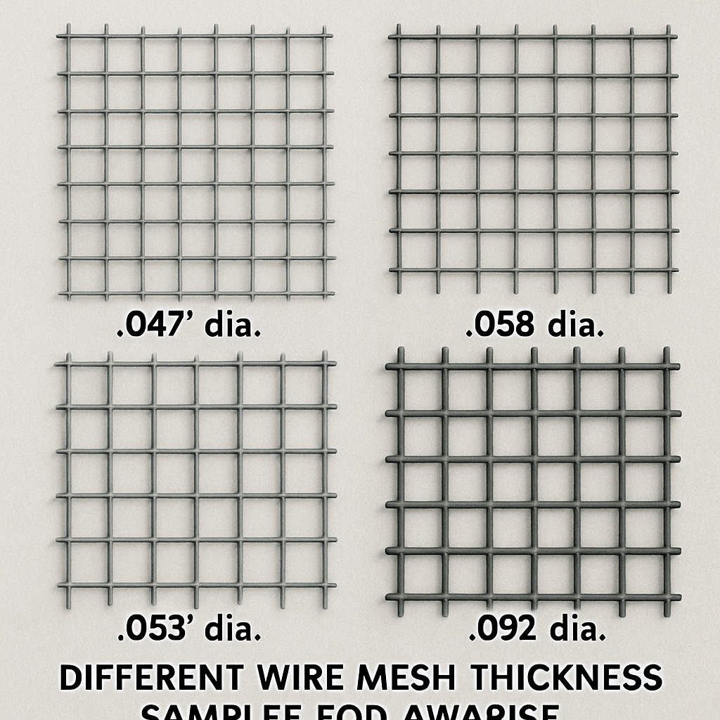 Different wire mesh thickness samples for aviaries