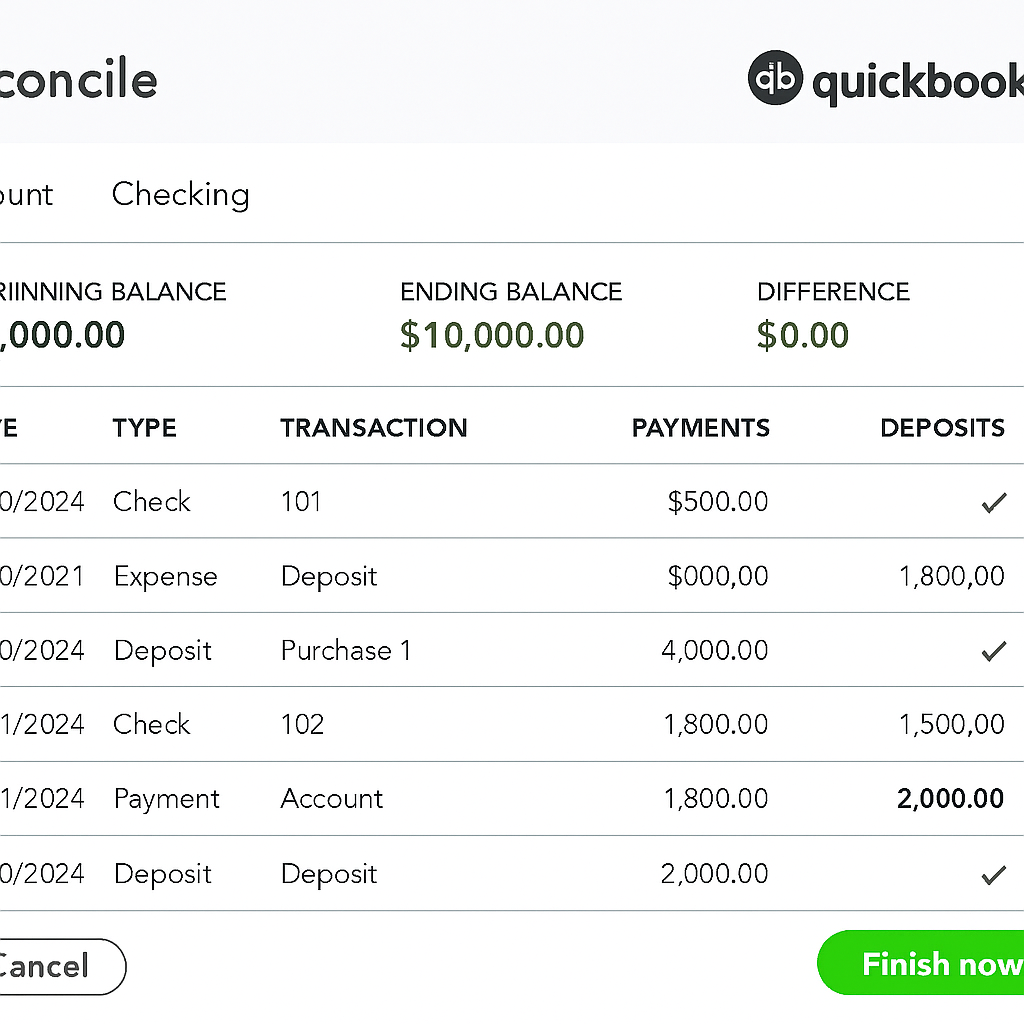 Reconcile Page in QuickBooks Online