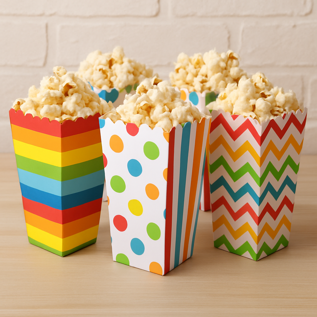 Colorful popcorn boxes for party favors