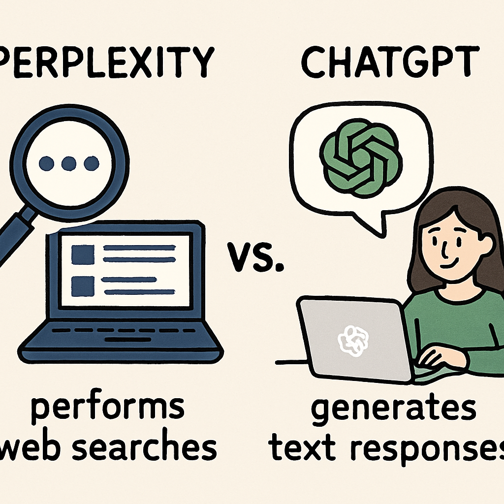 Illustration comparing the roles of Perplexity and ChatGPT