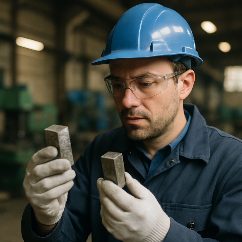Metallurgist examining alloys