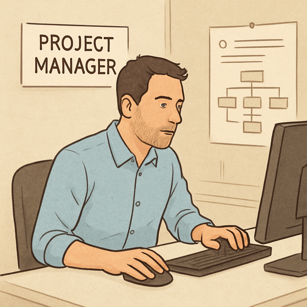 Project manager working on a computer