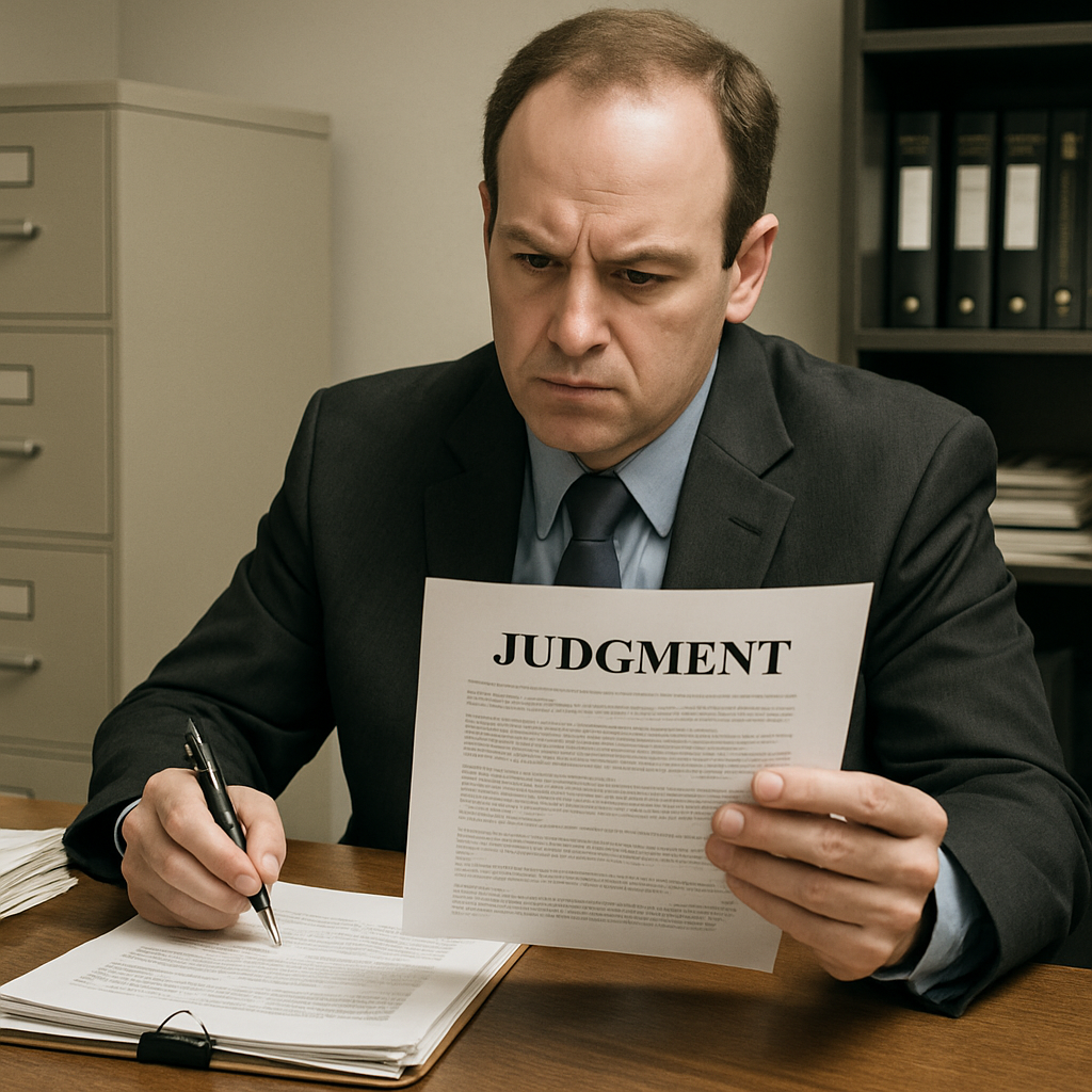 Collection agency reviewing judgment documents