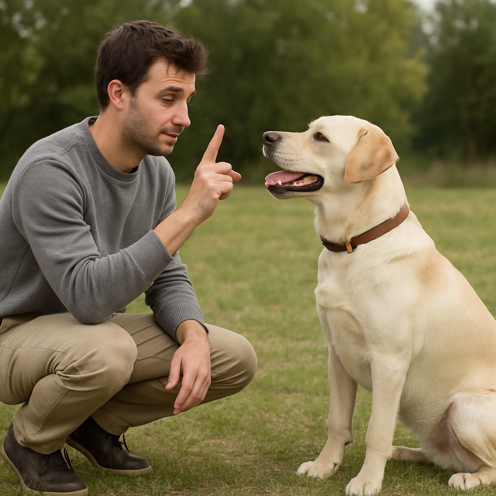 Owner and dog practicing commands