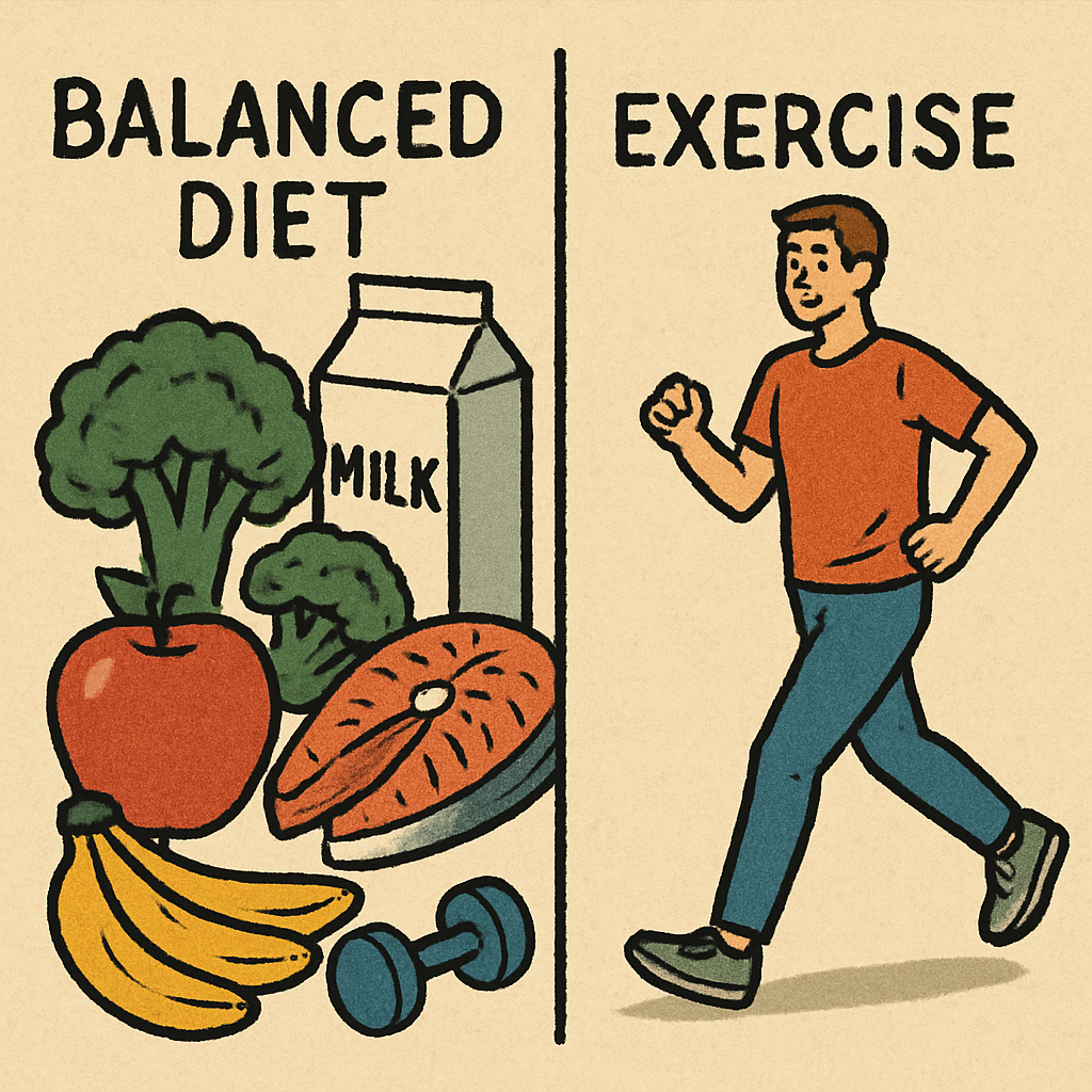 Balanced diet and exercise illustration