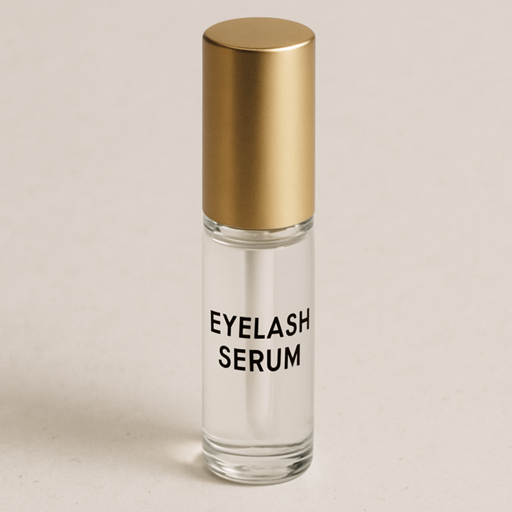 close-up of an eyelash serum bottle