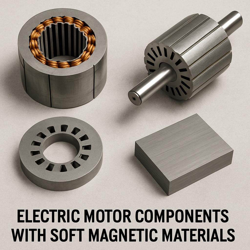 Electric motor components with soft magnetic materials