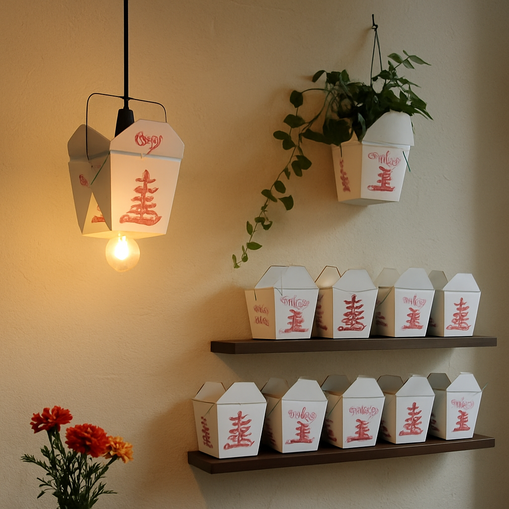 Creative use of Chinese take out boxes in decor