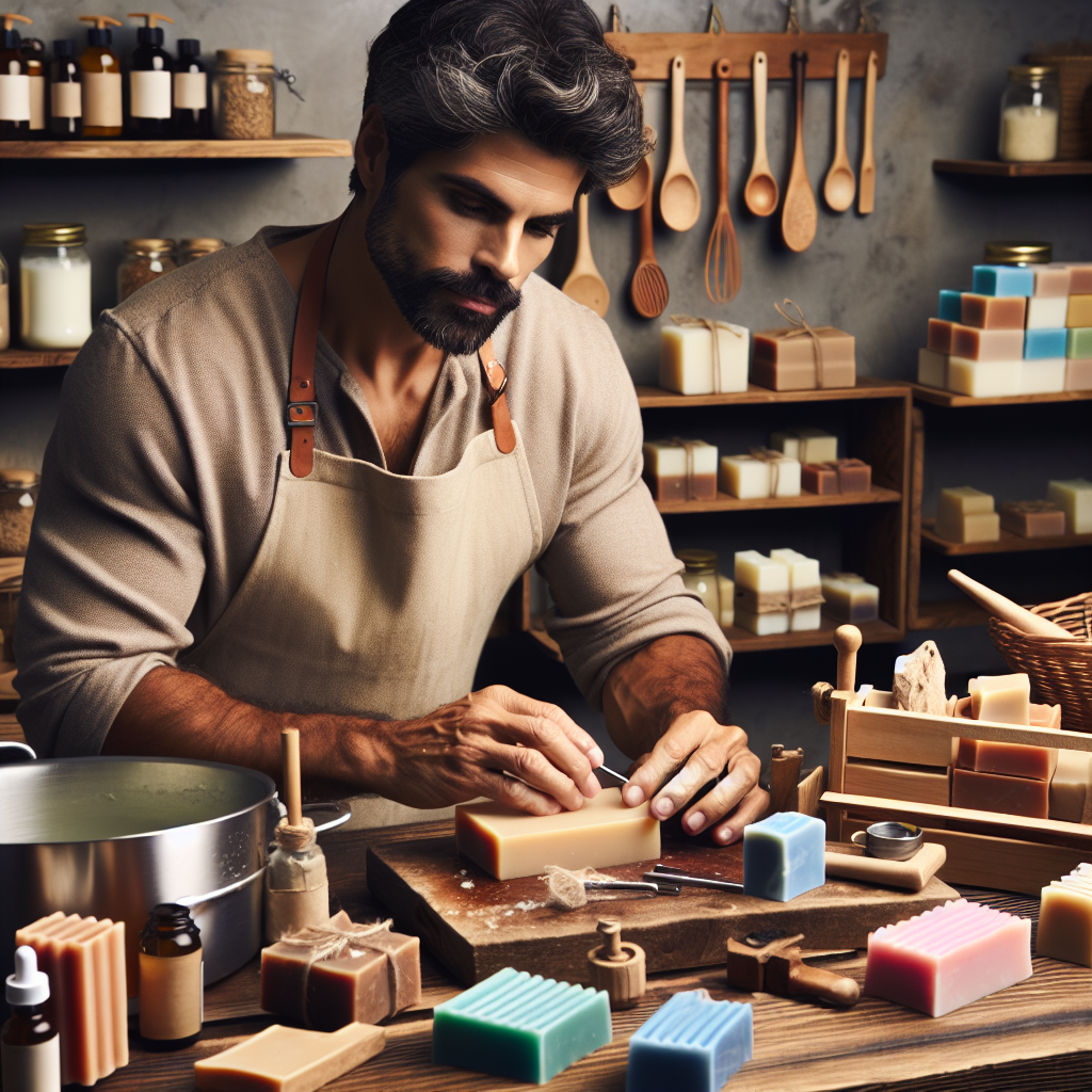 Artisan soap maker crafting a bar of soap