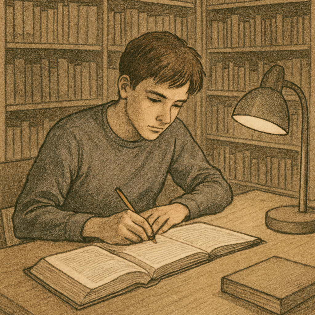 Student studying alone in a library