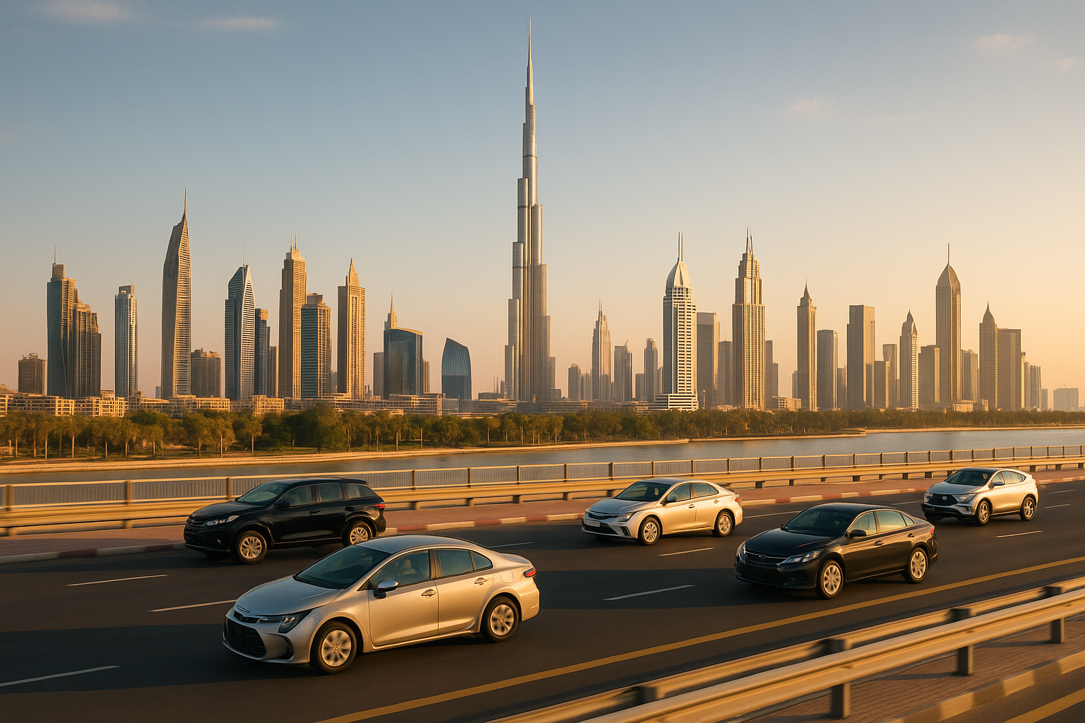 Dubai skyline with cars