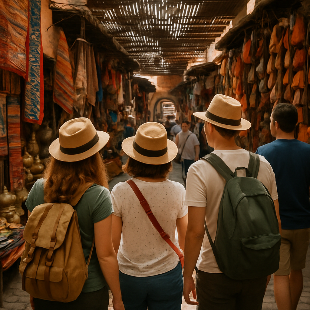 Turistas explorando los zocos de Marrakech