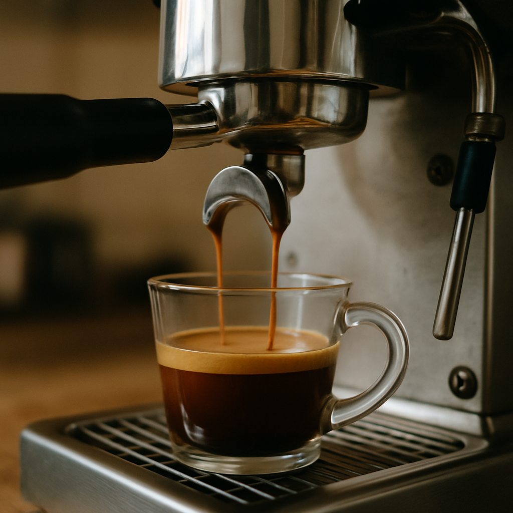 Espresso machine brewing a shot of espresso