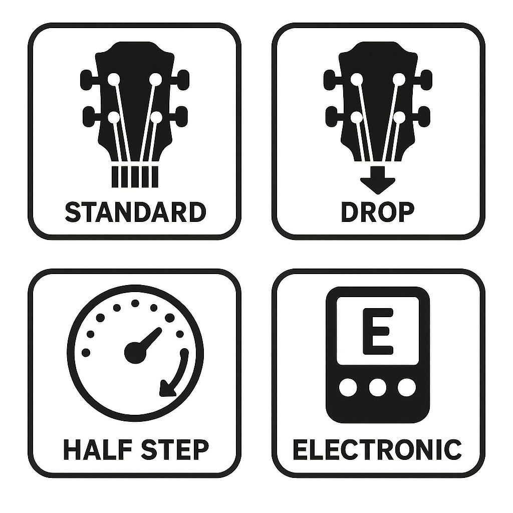 Different guitar tuning methods represented by icons