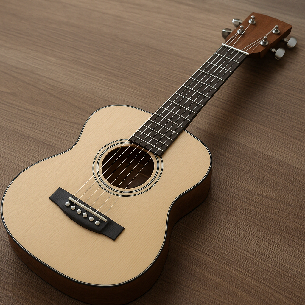 A newly tuned guitar with clear strings