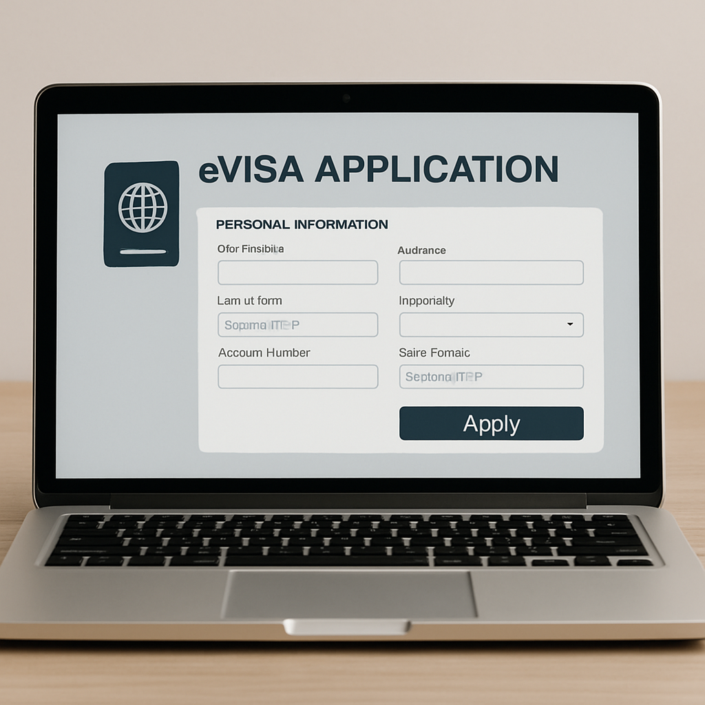 Imagem de um computador exibindo um aplicativo de visto eletrônico