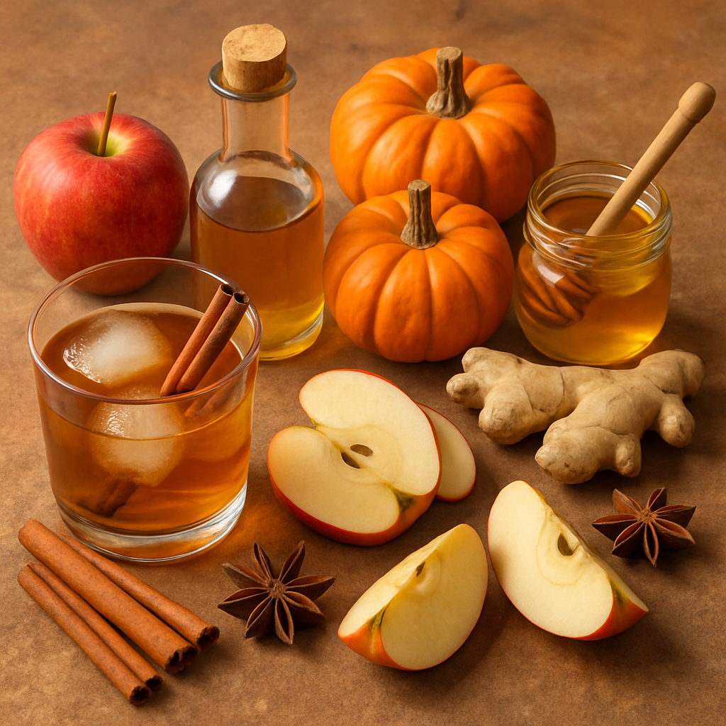 A selection of fall ingredients for cocktails
