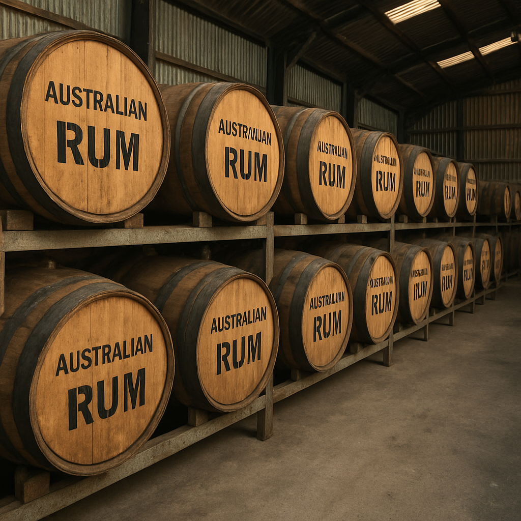 Australian rum barrels in a distillery