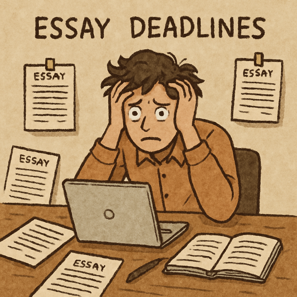 Student stressed about essay deadlines