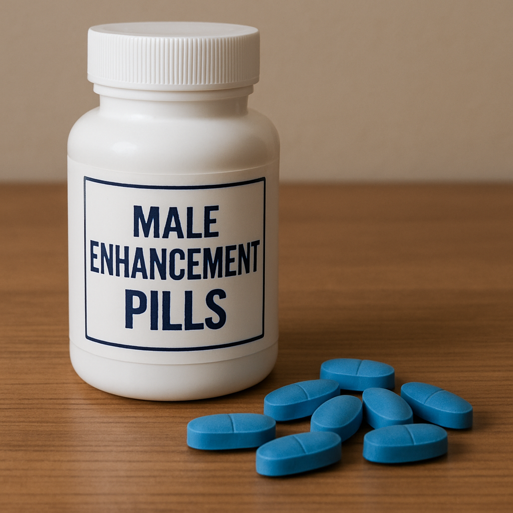 Male enhancement pills on a table