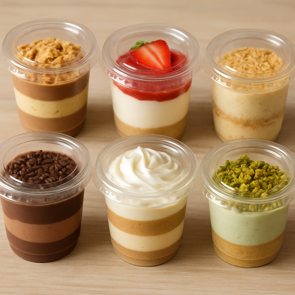 Assorted dessert cups with lids