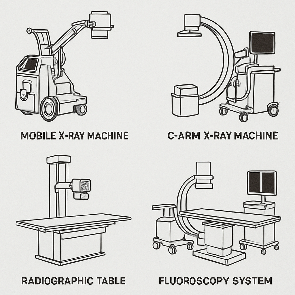 Different types of hospital X-ray machines