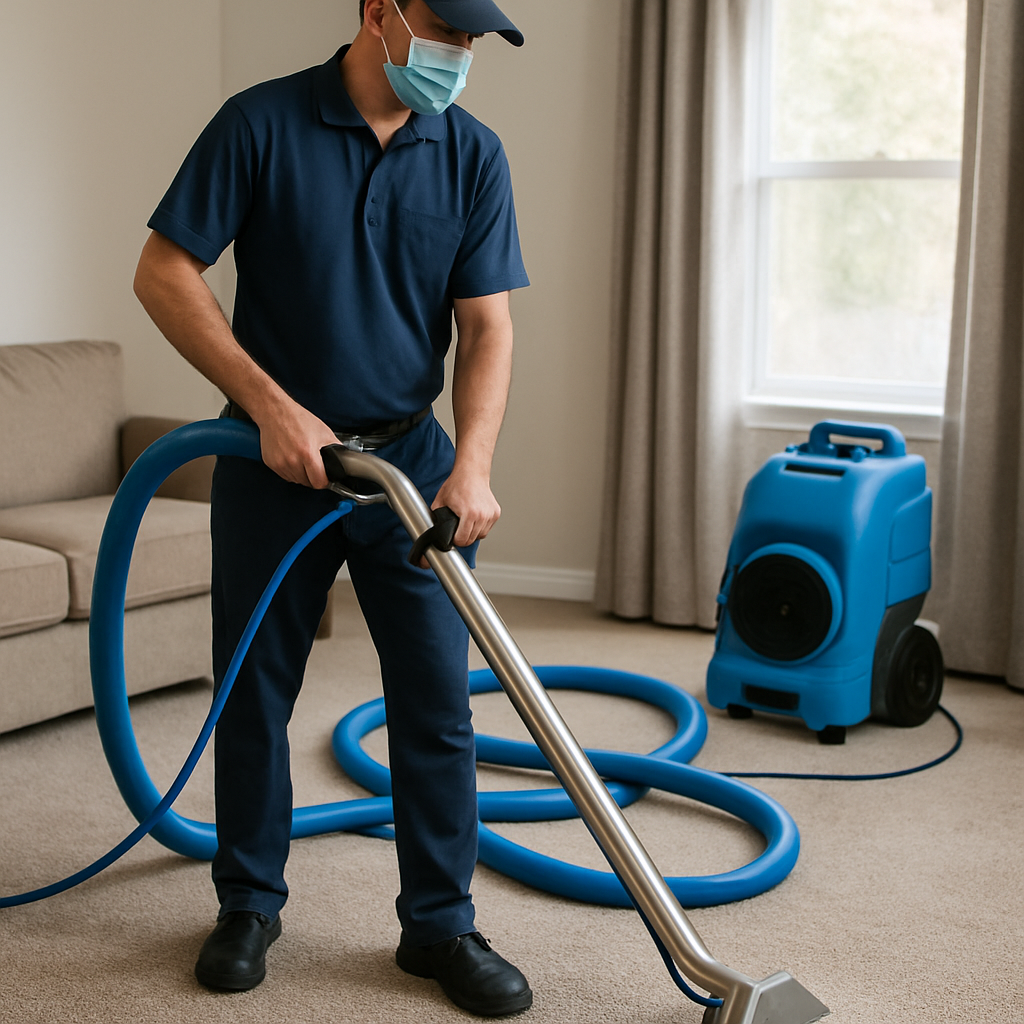 A professional carpet drying service in action