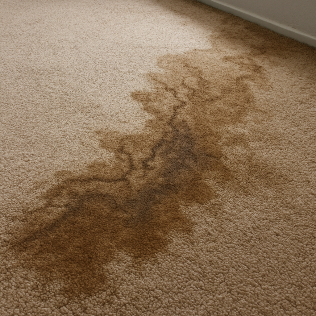 Signs of water damage on a carpet