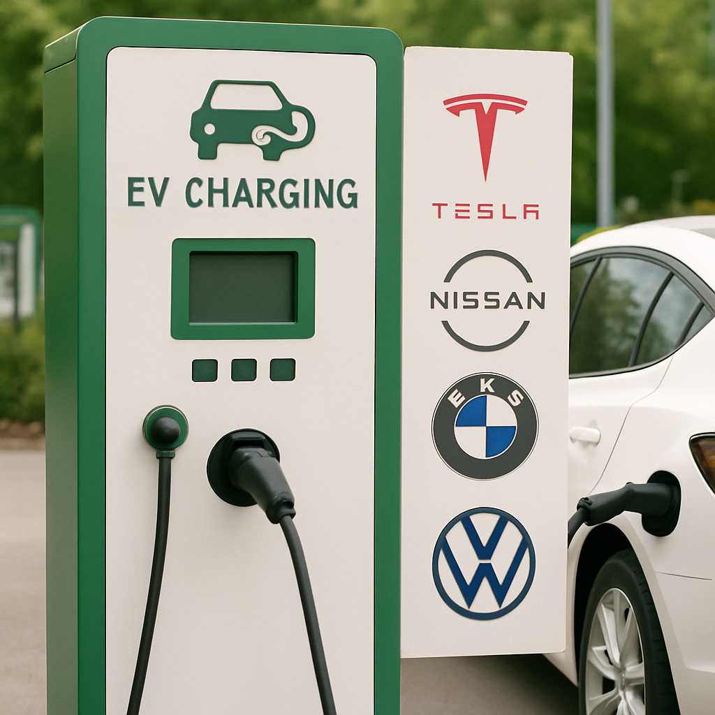 Electric vehicle charging station with multiple brands