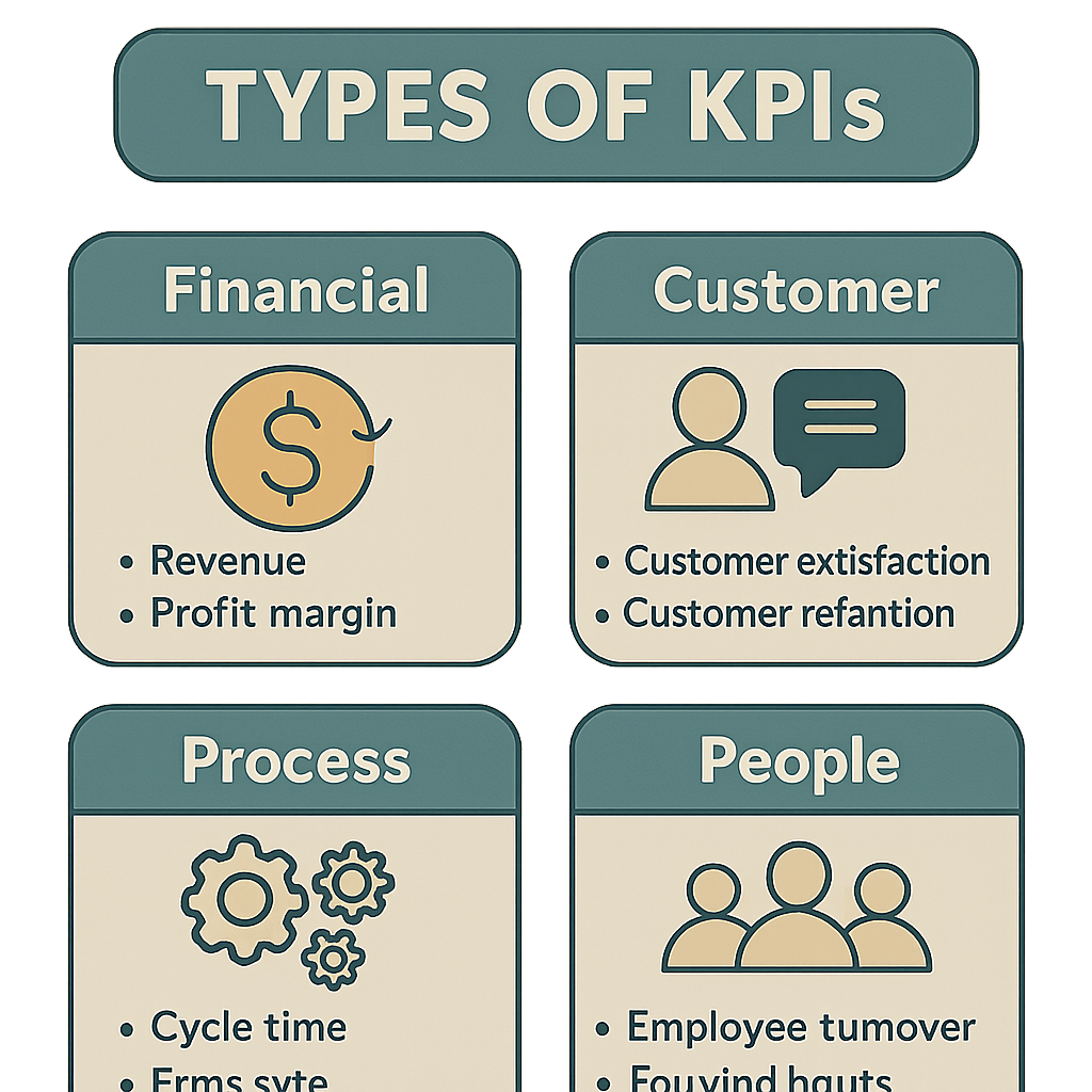 Infographic showing types of KPIs with examples
