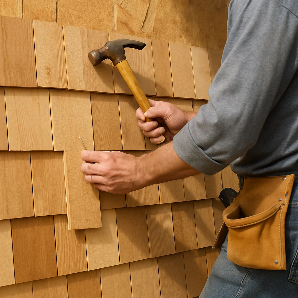 Wood Shingle Installation in Progress