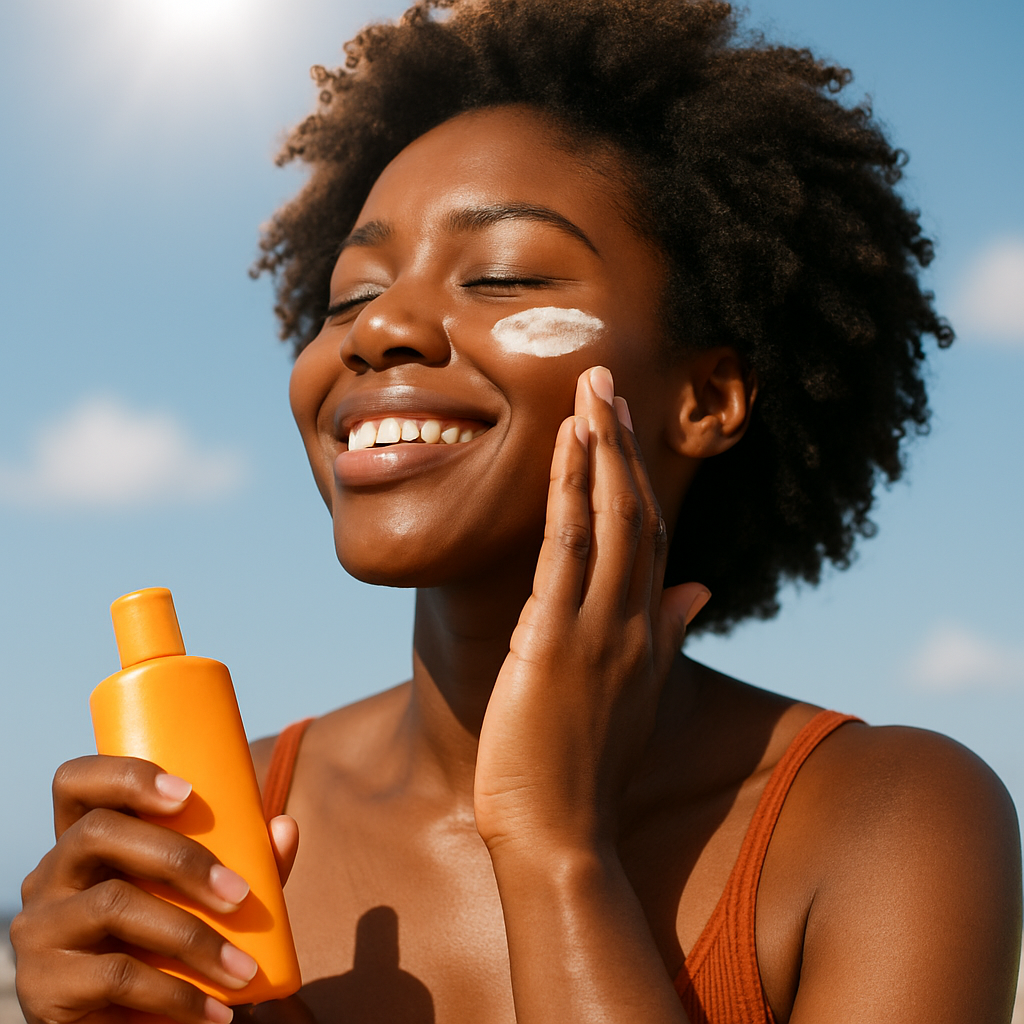 Applying sunscreen to dark skin
