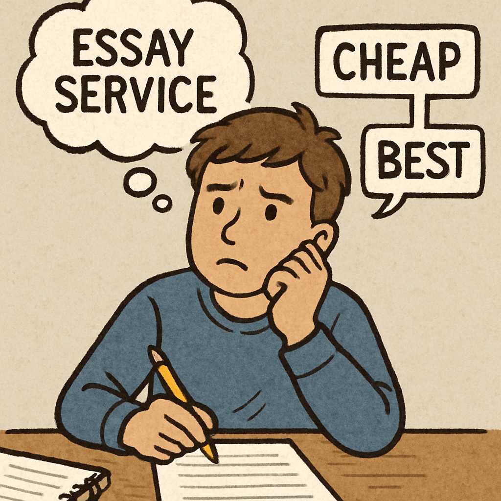 Student pondering essay service options